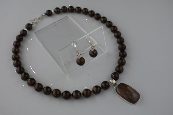 Grote foto bronsiet en opaal boulder ketting oorhanger set sieraden tassen en uiterlijk kettingen