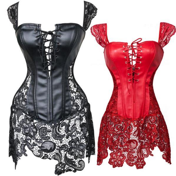 Grote foto burleske black faux leder amp lace corset erotiek erotische nachtkleding