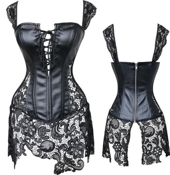 Grote foto burleske black faux leder amp lace corset erotiek erotische nachtkleding