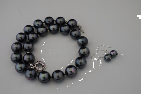 Grote foto zwart grijze shellpearls ketting oorhanger set sieraden tassen en uiterlijk kettingen
