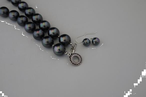 Grote foto zwart grijze shellpearls ketting oorhanger set sieraden tassen en uiterlijk kettingen