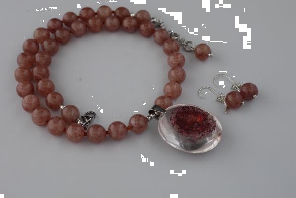 Grote foto robijnkwarts ketting oorhanger set sieraden tassen en uiterlijk kettingen