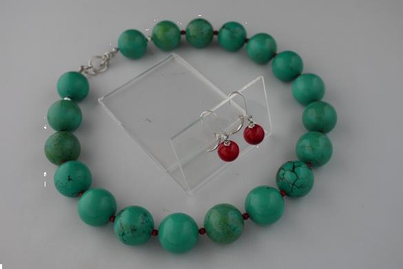 Grote foto turquoise 20mm bloedkoraal ketting oorhanger set sieraden tassen en uiterlijk kettingen