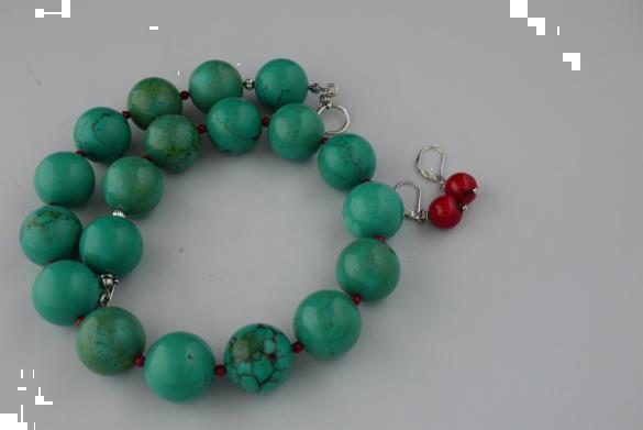 Grote foto turquoise 20mm bloedkoraal ketting oorhanger set sieraden tassen en uiterlijk kettingen