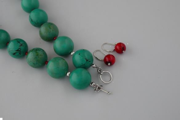 Grote foto turquoise 20mm bloedkoraal ketting oorhanger set sieraden tassen en uiterlijk kettingen