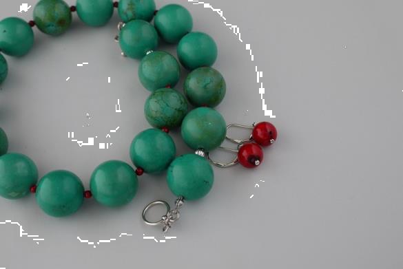 Grote foto turquoise 20mm bloedkoraal ketting oorhanger set sieraden tassen en uiterlijk kettingen