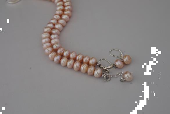 Grote foto zalmkleurige zoetwater parel ketting oorhanger set sieraden tassen en uiterlijk kettingen