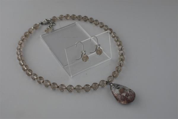 Grote foto gefacetteerde rookkwarts ketting oorhanger set sieraden tassen en uiterlijk kettingen