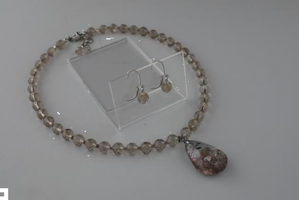 Grote foto gefacetteerde rookkwarts ketting oorhanger set sieraden tassen en uiterlijk kettingen