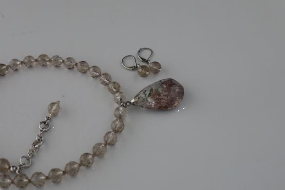 Grote foto gefacetteerde rookkwarts ketting oorhanger set sieraden tassen en uiterlijk kettingen