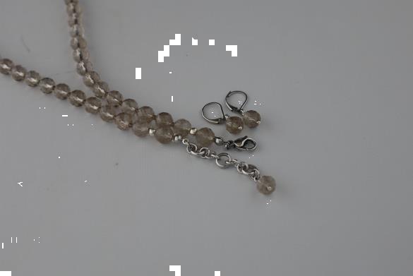 Grote foto gefacetteerde rookkwarts ketting oorhanger set sieraden tassen en uiterlijk kettingen