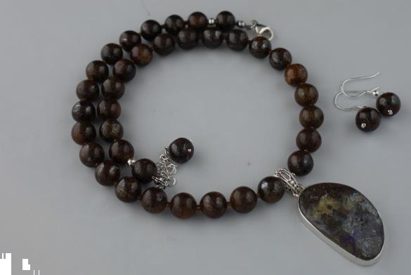 Grote foto opaal boulder bronziet ketting oorhanger set sieraden tassen en uiterlijk kettingen