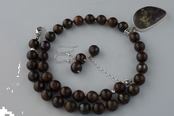 Grote foto opaal boulder bronziet ketting oorhanger set sieraden tassen en uiterlijk kettingen