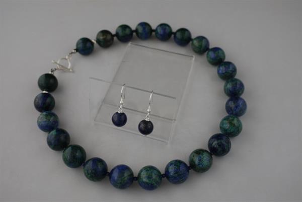 Grote foto chrysocolla lapis lazuli ketting oorhanger set sieraden tassen en uiterlijk kettingen