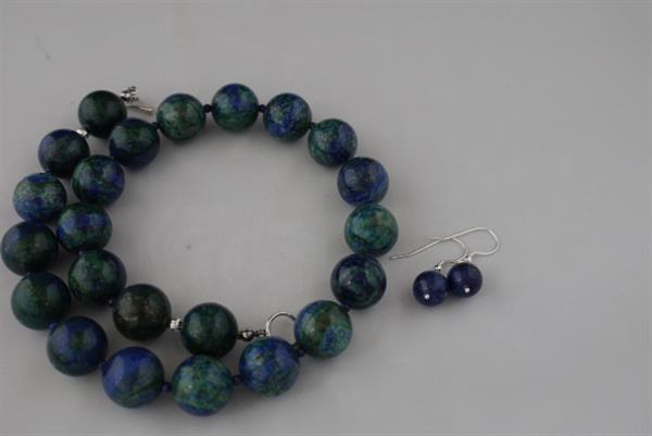 Grote foto chrysocolla lapis lazuli ketting oorhanger set sieraden tassen en uiterlijk kettingen