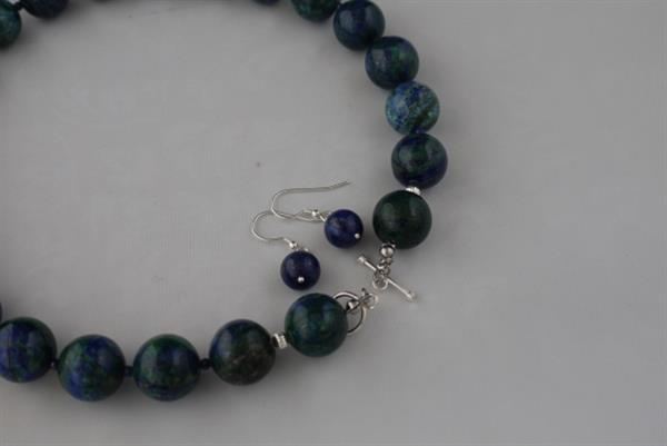 Grote foto chrysocolla lapis lazuli ketting oorhanger set sieraden tassen en uiterlijk kettingen