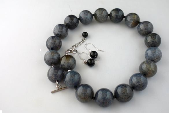 Grote foto grijs blauwe agaat 22 mm ketting oorhanger set sieraden tassen en uiterlijk kettingen