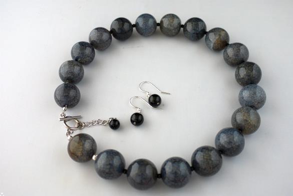 Grote foto grijs blauwe agaat 22 mm ketting oorhanger set sieraden tassen en uiterlijk kettingen