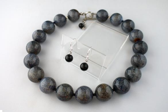 Grote foto grijs blauwe agaat 22 mm ketting oorhanger set sieraden tassen en uiterlijk kettingen