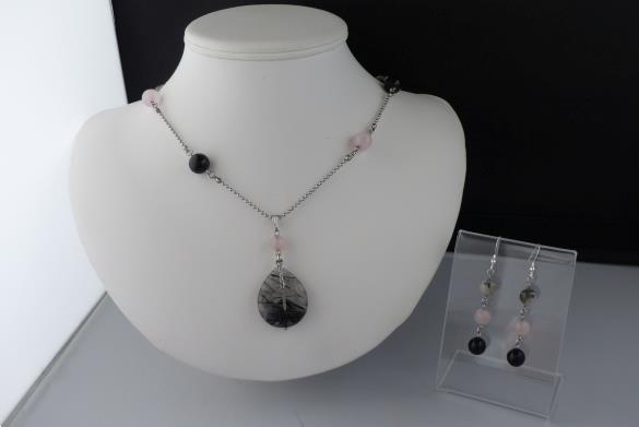 Grote foto ketting oorhanger set toermalijn rozenkwarts sieraden tassen en uiterlijk kettingen