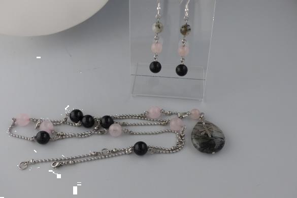 Grote foto ketting oorhanger set toermalijn rozenkwarts sieraden tassen en uiterlijk kettingen