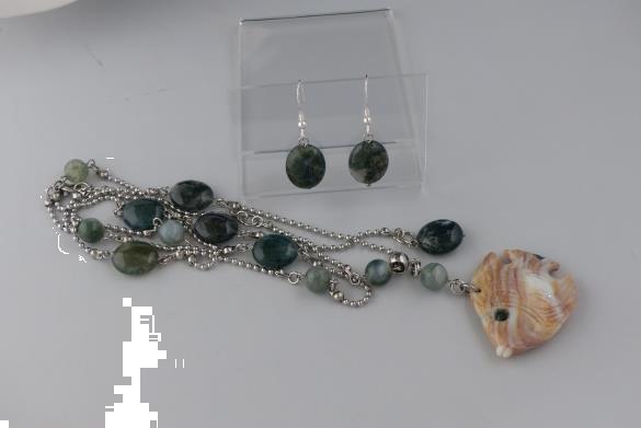 Grote foto mosagaat jaspis ketting oorhanger set sieraden tassen en uiterlijk kettingen