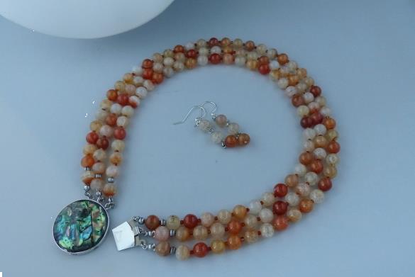 Grote foto agaat 3 rij ketting oorhanger set sieraden tassen en uiterlijk kettingen