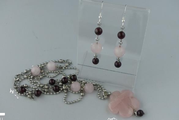 Grote foto rvs rozenkwarts granaat ketting oorhanger set sieraden tassen en uiterlijk kettingen