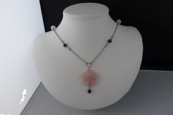 Grote foto rvs rozenkwarts granaat ketting oorhanger set sieraden tassen en uiterlijk kettingen