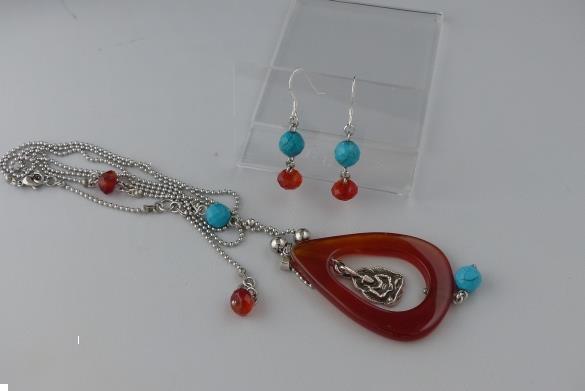 Grote foto carneool torquoise ketting oorhanger set sieraden tassen en uiterlijk kettingen