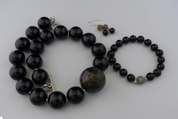 Grote foto onyx labradoriet ketting oorhanger armband set sieraden tassen en uiterlijk kettingen