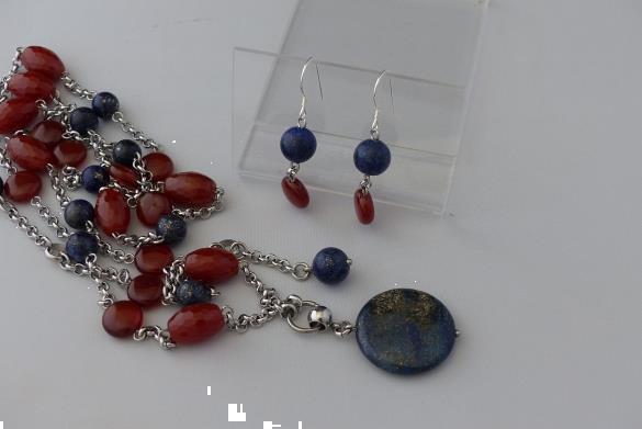 Grote foto lapis lazuli carneool ketting oorhanger set sieraden tassen en uiterlijk kettingen