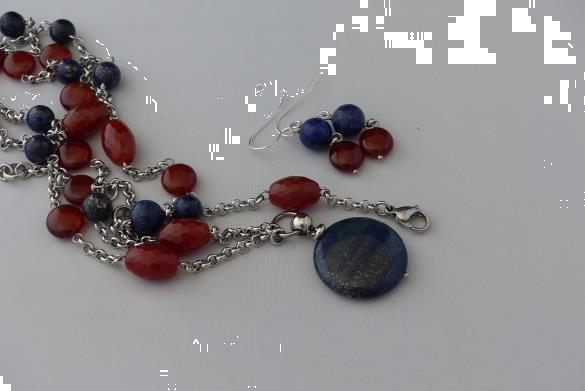 Grote foto lapis lazuli carneool ketting oorhanger set sieraden tassen en uiterlijk kettingen