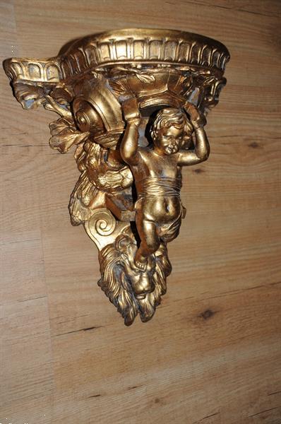 Grote foto wandornament console polystone dragende engel gold. verzamelen beelden en beeldjes