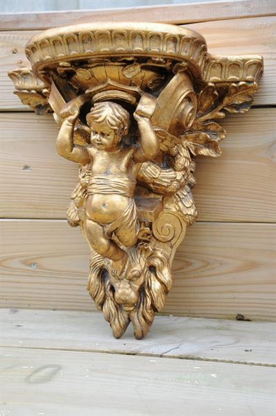 Grote foto wandornament console polystone dragende engel gold. verzamelen beelden en beeldjes