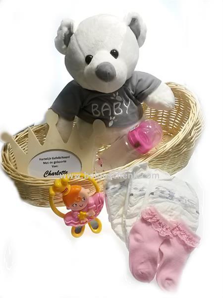Grote foto baby cadeaupakket met roze knuffel kinderen en baby babyshower