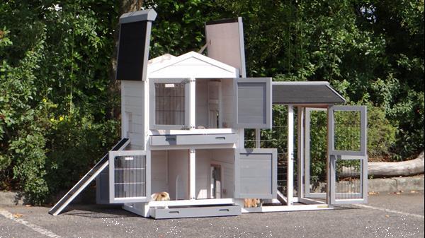 Grote foto konijnenhok double small met rechterren white grey dieren en toebehoren hokken en kooien
