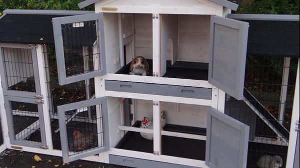Grote foto konijnenhok double small met rechterren white grey dieren en toebehoren hokken en kooien