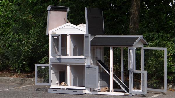 Grote foto konijnenhok double small met rechterren white grey dieren en toebehoren hokken en kooien