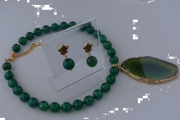 Grote foto groene agaat ketting oorhanger set sieraden tassen en uiterlijk kettingen