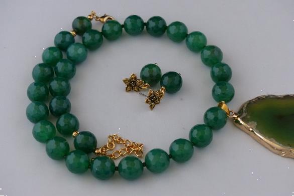 Grote foto groene agaat ketting oorhanger set sieraden tassen en uiterlijk kettingen