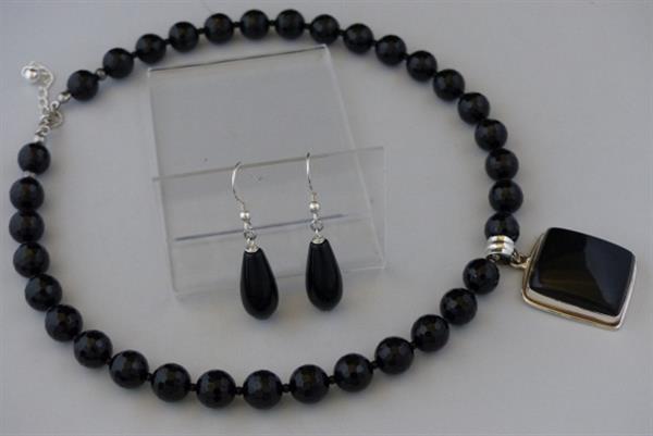 Grote foto gefacetteerde onyx ketting oorhanger set sieraden tassen en uiterlijk edelstenen en kralen