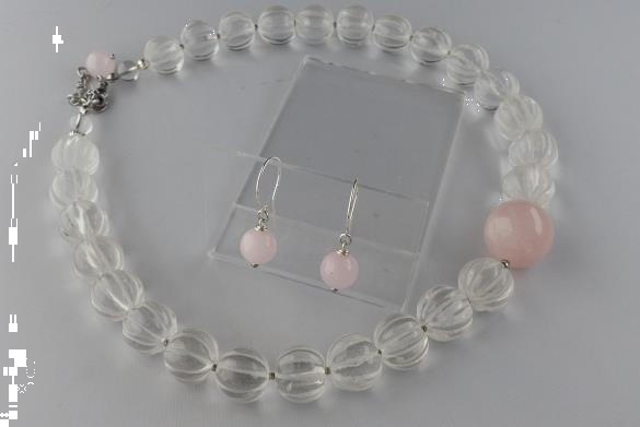 Grote foto rozenkwarts bergkristal ketting oorhanger set sieraden tassen en uiterlijk kettingen