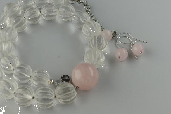 Grote foto rozenkwarts bergkristal ketting oorhanger set sieraden tassen en uiterlijk kettingen