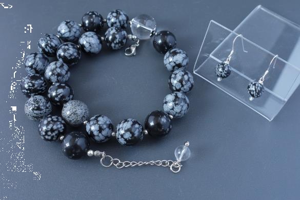 Grote foto sneeuwvlok obsidiaan ketting oorhanger set sieraden tassen en uiterlijk kettingen