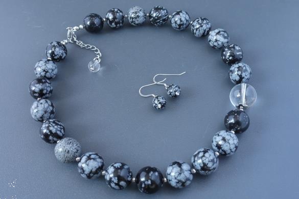 Grote foto sneeuwvlok obsidiaan ketting oorhanger set sieraden tassen en uiterlijk kettingen