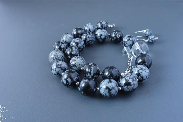 Grote foto sneeuwvlok obsidiaan ketting oorhanger set sieraden tassen en uiterlijk kettingen