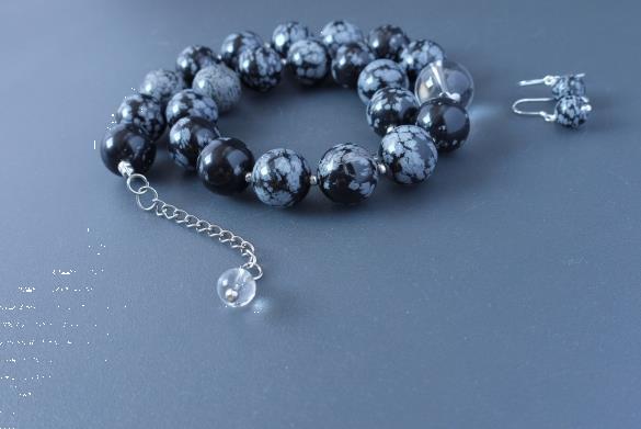 Grote foto sneeuwvlok obsidiaan ketting oorhanger set sieraden tassen en uiterlijk kettingen