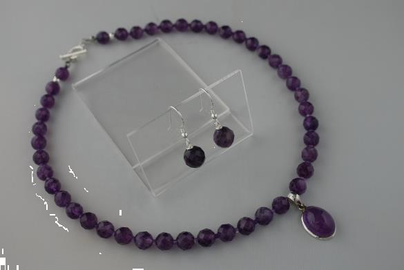 Grote foto gefacetteerde amethist ketting oorhanger set sieraden tassen en uiterlijk kettingen