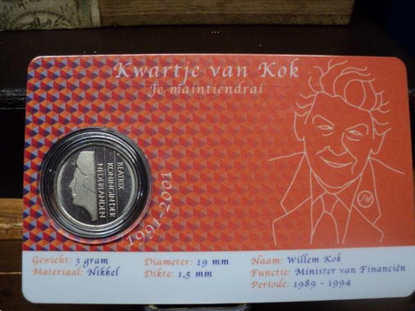 Grote foto exclusieve coincard het kwartje van kok postzegels en munten nederland